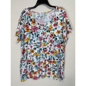 Woman Within 1X 22/24 Floral Top Tunic V-neck Side Slits Soft Flowy Spring